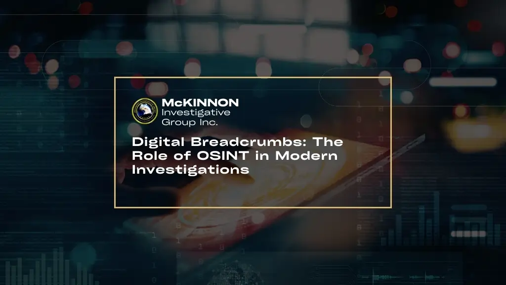 McKinnon Investigative Group logo overlaying a high-tech digital background representing Open-Source Intelligence (OSINT) and digital footprint analysis in South Florida.