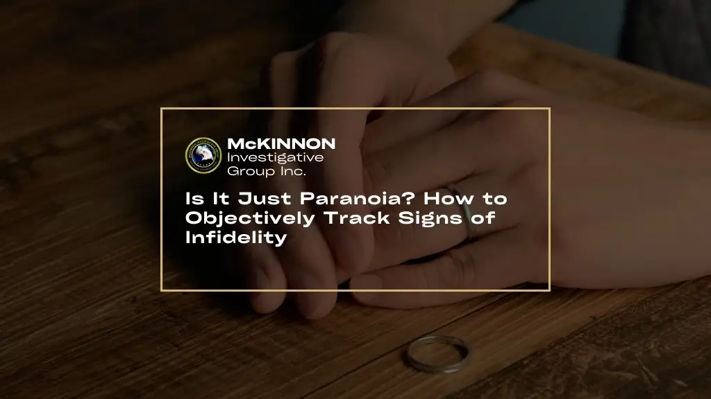 McKinnon Investigative Group logo and business name overlaid on a professional background of two wedding rings, representing expert infidelity investigations and marital evidence collection.